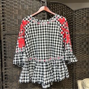 Pankaj & Nidhi Anthropologie top Gingham Anthropologie black and white large